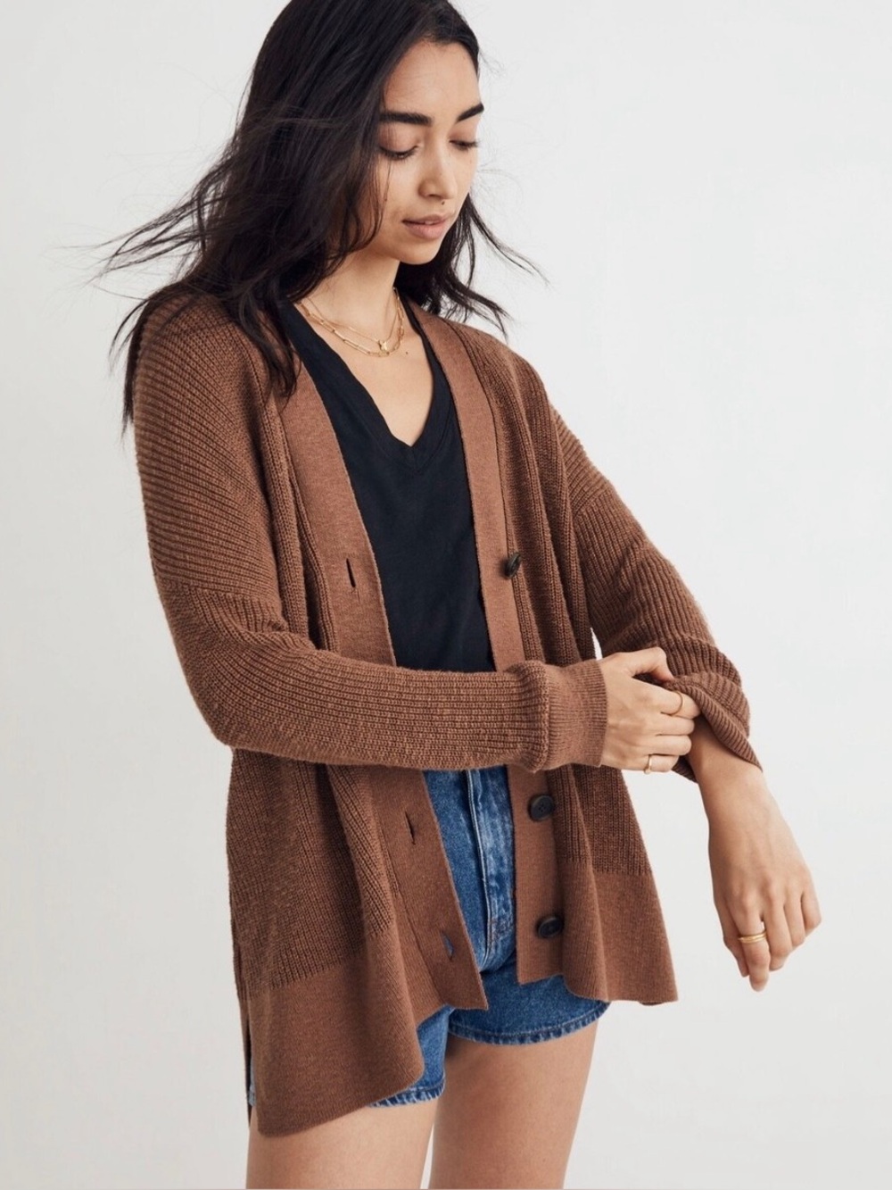 Madewell | Brown Button-Front Knit Lovell Oversized Cardigan